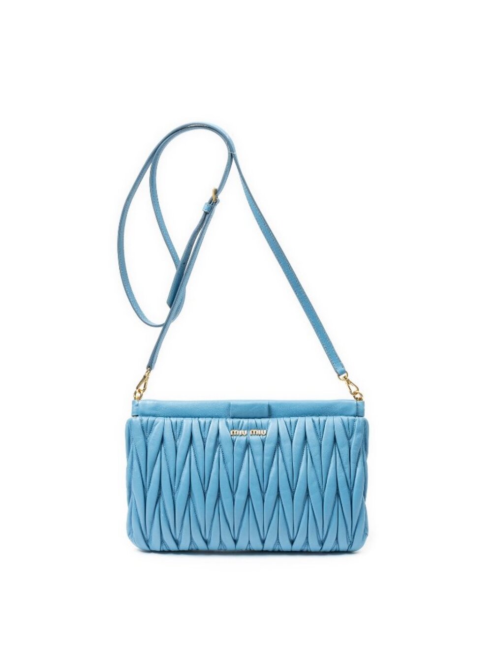 Miu Miu Frame Clutch Cross Belt Bag Blue Nappa Matelasse Leather
